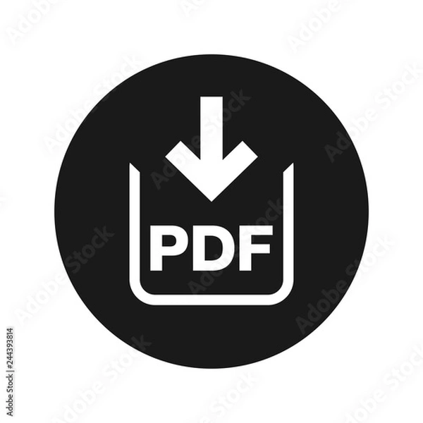 Fototapeta PDF document download icon flat black round button vector illustration