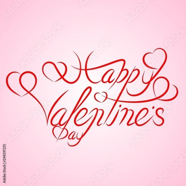 Fototapeta Happy Valentine's Day. Typography background with beautiful handwritten calligraphy text.  Vector illustration