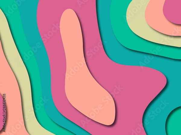 Obraz Paper art cartoon abstract waves. Paper carve background. Modern origami design template.Paper cut background. Abstract realistic paper decoration for design textured