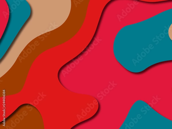 Fototapeta Paper art cartoon abstract waves. Paper carve background. Modern origami design template.Paper cut background. Abstract realistic paper decoration for design textured