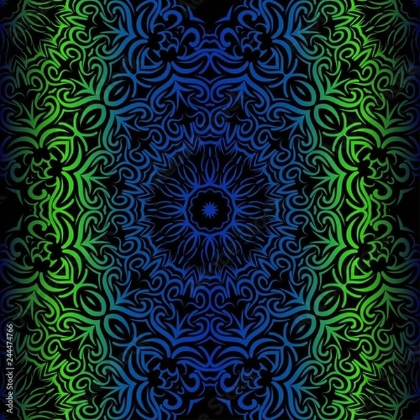 Fototapeta Mandala Seamless Floral Pattern. Design For Square Fashion Print. Vector Illustration. Blue, green color