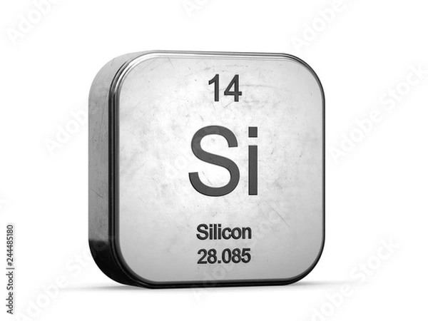 Fototapeta Silicon element from the periodic table. Metallic icon 3D rendered on white background