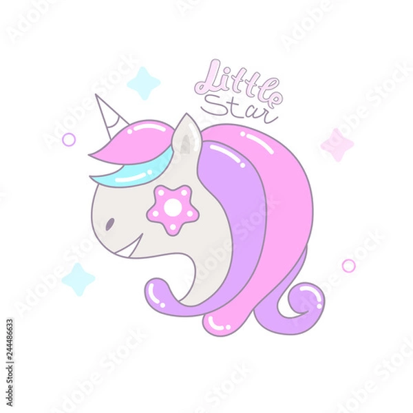 Fototapeta Vector cute unicorn, little star, children's illustration.