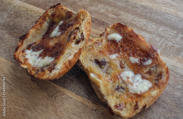 Fototapeta Toasted and Buttered Hot Cross Bun