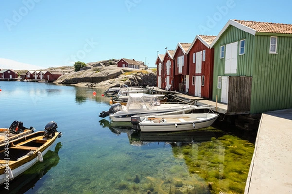 Obraz little colorful boat houses at Smögen at westcoast sweden