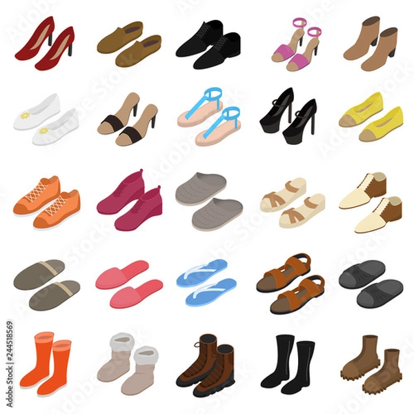 Fototapeta Shoes Sign 3d Icon Set Isometric View. Vector
