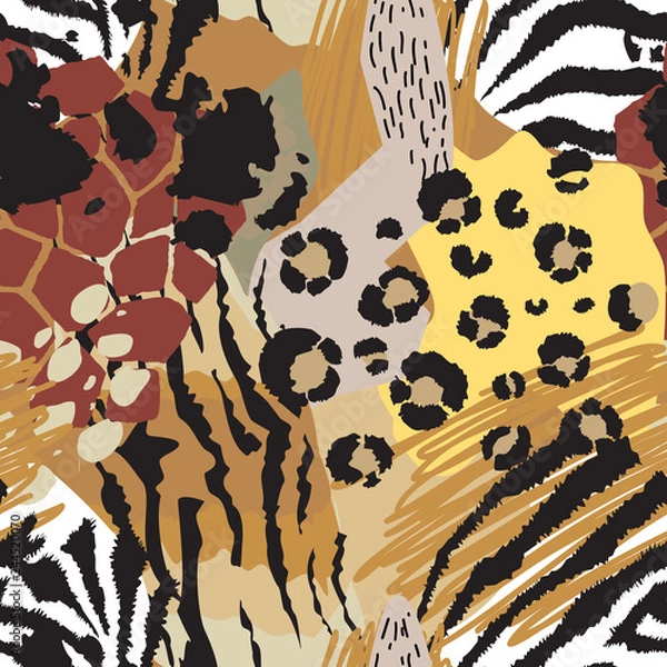 Fototapeta Vector abstract seamless pattern with animal skin motifs.