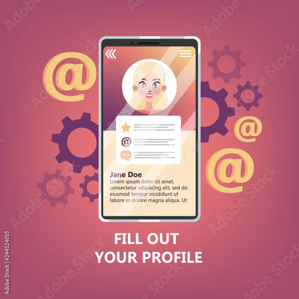 Fototapeta Mobile phone with profile in social network on it.