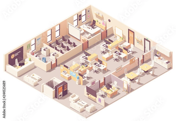 Fototapeta Vector isometric office interior plan