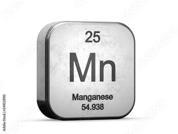 Fototapeta Manganese  element from the periodic table. Metallic icon 3D rendered on white background