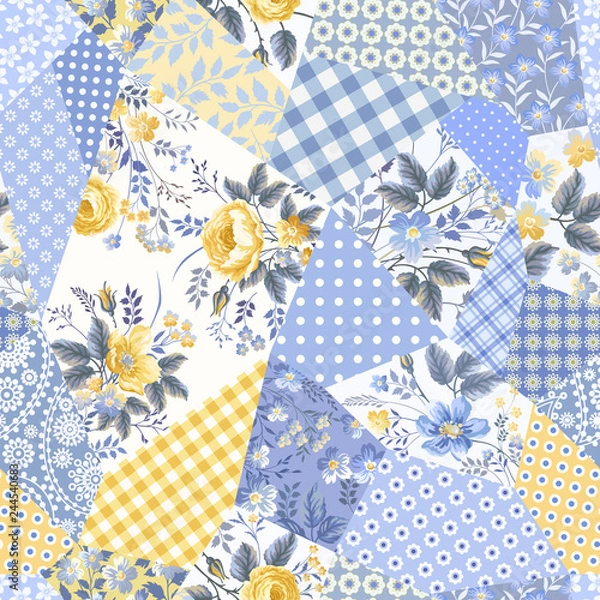 Obraz seamless floral patchwork pattern with roses