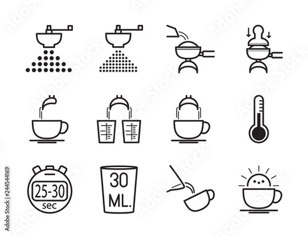 Fototapeta Set of icon is making coffee perfect shot. Vector eps10.