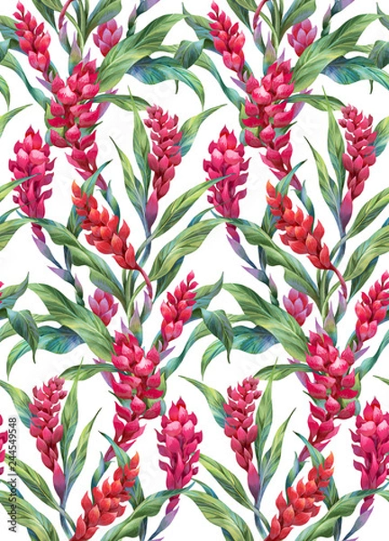 Fototapeta Floral composition of ginger flowers. Seamless background pattern version 1
