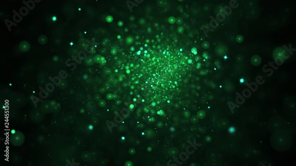 Fototapeta Abstract blurred green lights. Fantasy colorful holiday bokeh background. Digital fractal art. 3d