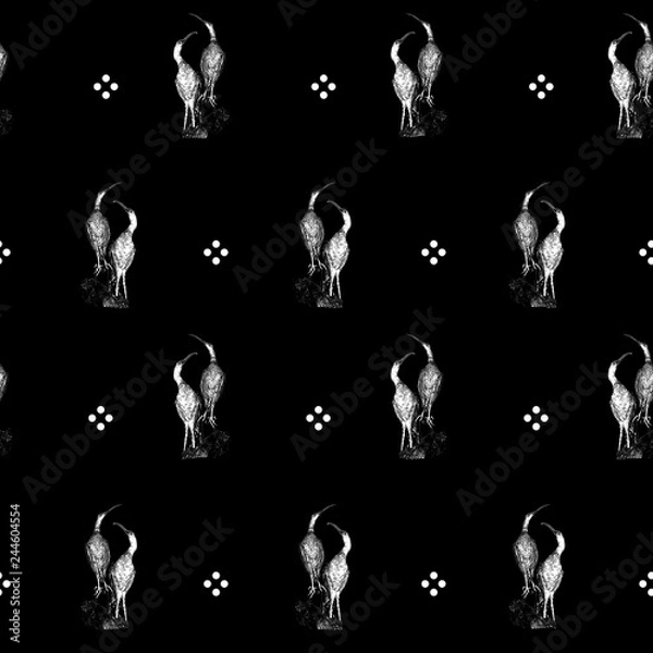 Obraz Birds pattern, bird pattern, dot pattern,trendy fashion pattern on black background.