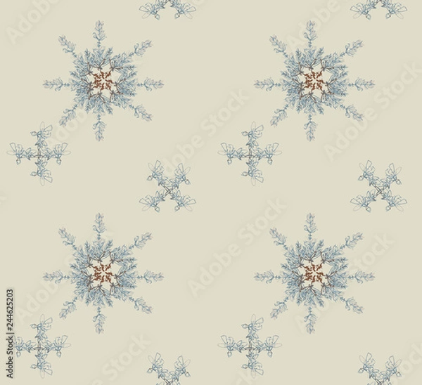 Fototapeta snow flakes created with watercolor drawing of a branch, seamless pattern repeat, rapport