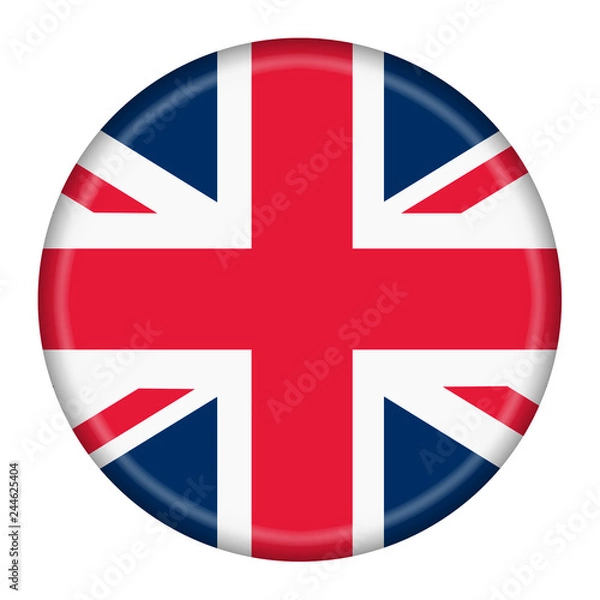 Obraz British Flag Button isolated on a white background with clipping path