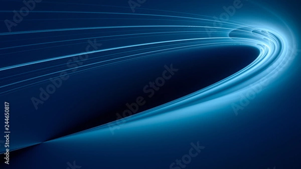 Obraz Abstract blue background element on black. Fractal graphics. Three-dimensional composition of glowing lines and mption blur traces. Movement and innovation concept.