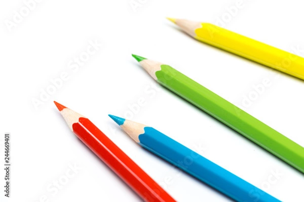 Obraz Colour pencils on white background, top view.