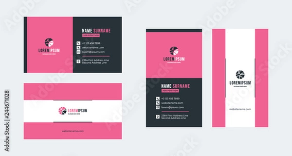 Fototapeta Double-sided creative business card template. Portrait and landscape orientation. Horizontal and vertical layout. Vector illustration