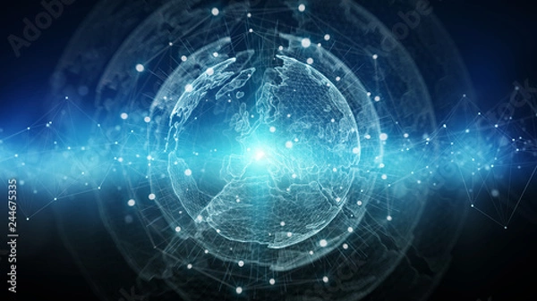 Fototapeta Global network blue background 3D rendering