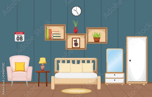 Fototapeta Bedroom Interior Sleeping Room Flat Design Illustration
