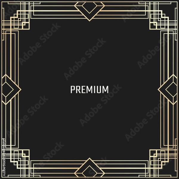 Obraz Vector geometric frame in Art Deco style. Square abstract element for design. Light golden lined shape. Sandblasting ornament.