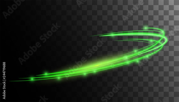 Fototapeta Transparent glow green light effect.glitter powder splash background. Green dust. Magic mist glowing. Round frame vector.