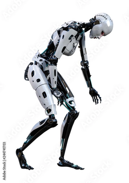 Fototapeta 3D Rendering Female Robot on White