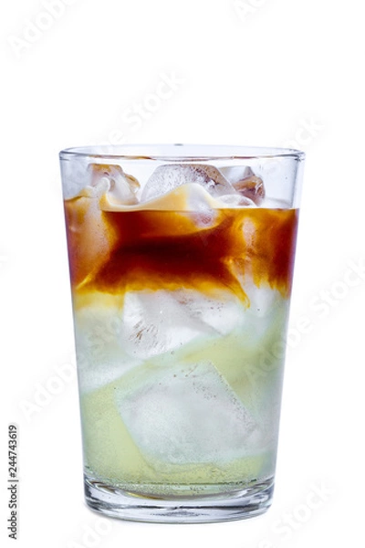Fototapeta Isolated glass of cold cocktail with ice cubes on a white background. Cold drinks 