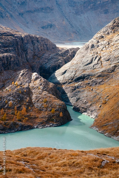 Fototapeta View of mountain with blue sky from Grossglockner High Alpine Road in Austria