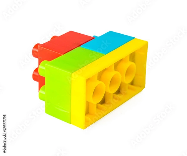 Fototapeta Plastic building blocks isolated on white background.