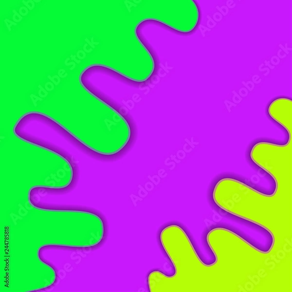 Fototapeta Colored paper waves, abstract, geometric background texture layers of depth in shades of purple, UFO green, yellow. Paper cut style. Vector EPS 10 illustration.