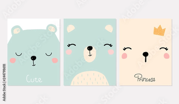 Fototapeta Cute kids print with bear faces and quotes. Vector hand drawn illustration.