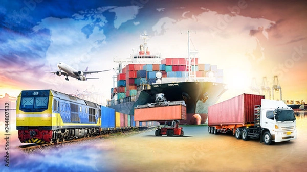 Fototapeta Global business logistics import export background and container cargo freight ship transport concept