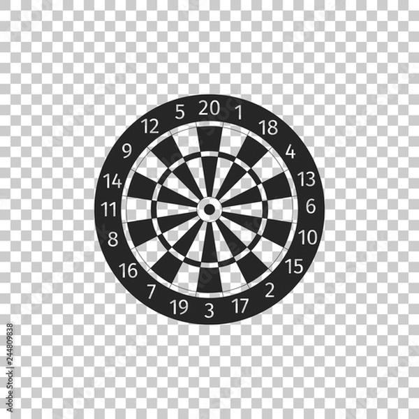 Obraz Classic darts board with twenty black and white sectors icon isolated on transparent background. Dart board sign. Dartboard sign. Game concept. Flat design. Vector Illustration