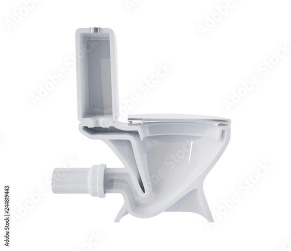 Obraz The cross-section structure of the toilet (the system). White color. The toilet lid is closed. Side view. Isolated on white background. 3D illustration.
