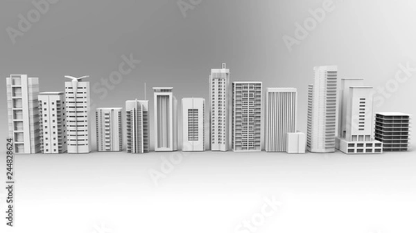 Fototapeta Buildings, skyscrapers, metropolis image. 3d illustration. On a light background.