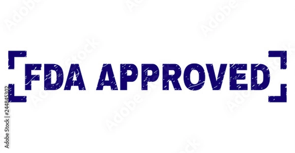 Fototapeta FDA APPROVED tag seal print with corroded texture. Text label is placed inside corners. Blue vector rubber print of FDA APPROVED with corroded texture.