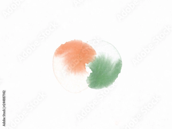 Obraz Orange and green color brushing like yin yang symbol by watercolor. Balancing sign background by digital art painting
