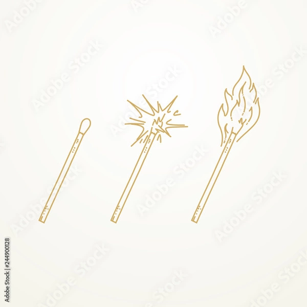 Fototapeta Matches, lighted match and burning match, Sketch hand drawn
