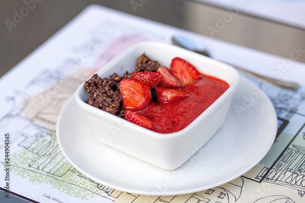 Obraz Granola with chocolate and strawberry.