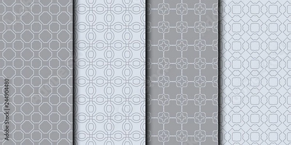 Fototapeta Set of Seamless linear pattern with lines and polygons. Abstract geometric texture with geometric shapes. Vector illustration. Grey color