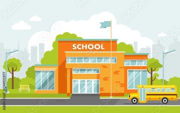 Obraz Budynek szkoły w stylu płaski.
