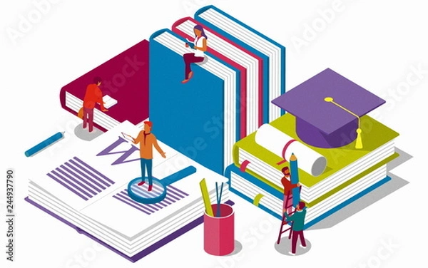 Obraz Creative flat design isometric concept of Education for website and mobile website. Landing page template. Easy to edit and customize.