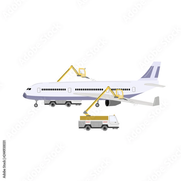 Fototapeta Aircraft deicing. Vector illustration illustration isolated on white.