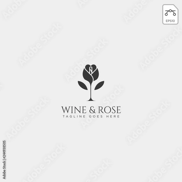 Fototapeta wine and rose logo template vector isolated, icon elements