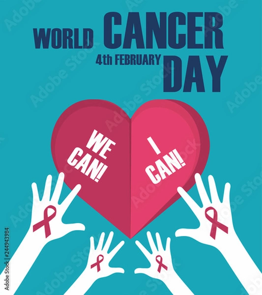 Obraz World cancer day concept. World cancer day banner, We can I can. Vector illustration