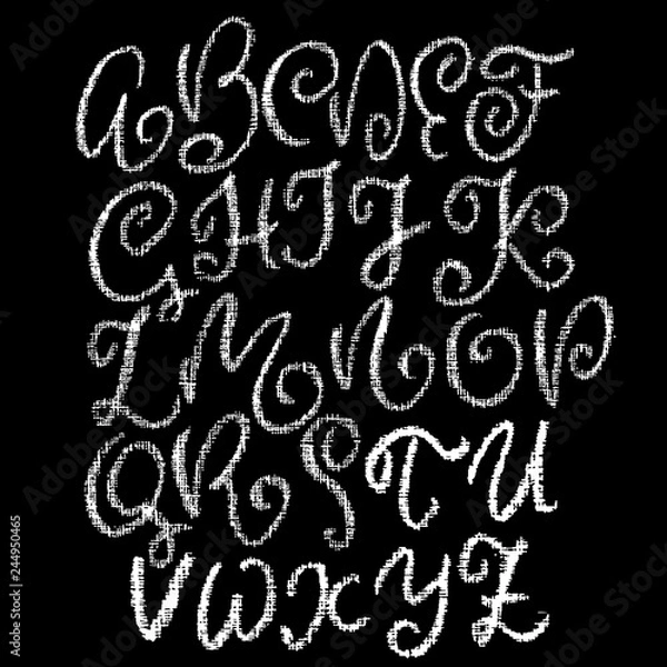 Fototapeta Chalk curly font. Grunge script on chalkboard. Vector calligraphy illustration.