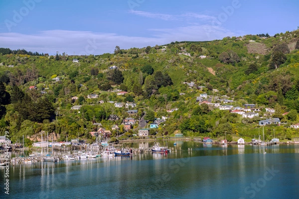 Fototapeta Sea approach to Port Chalmers, the port for the city of Dunedin  in the South Island of New Zealand